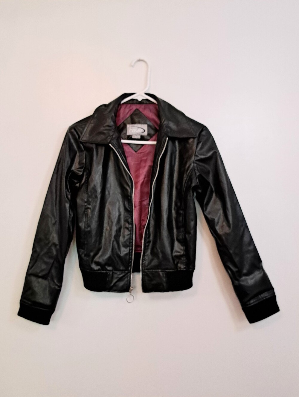 Vintage Y2K Rave Rose Rock Junior's Black Faux Leather Bomber